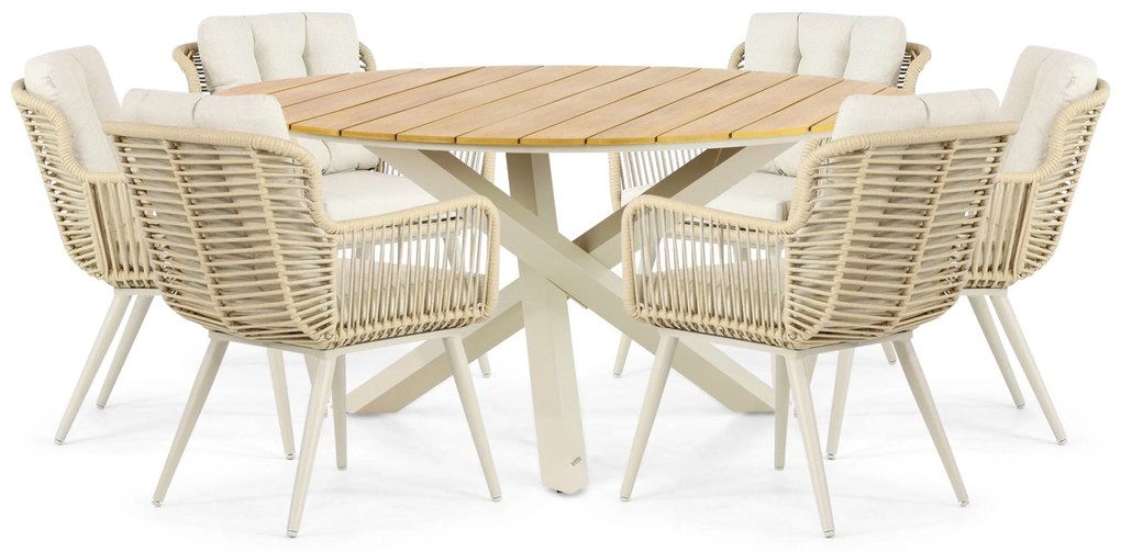 Tuinset 6 personen 150 cm Aluminium/wicker Taupe Coco Custa/Ancona
