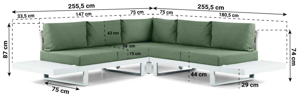 Hoek loungeset 5 personen Aluminium Wit  Lifestyle Garden Furniture Lorenzo