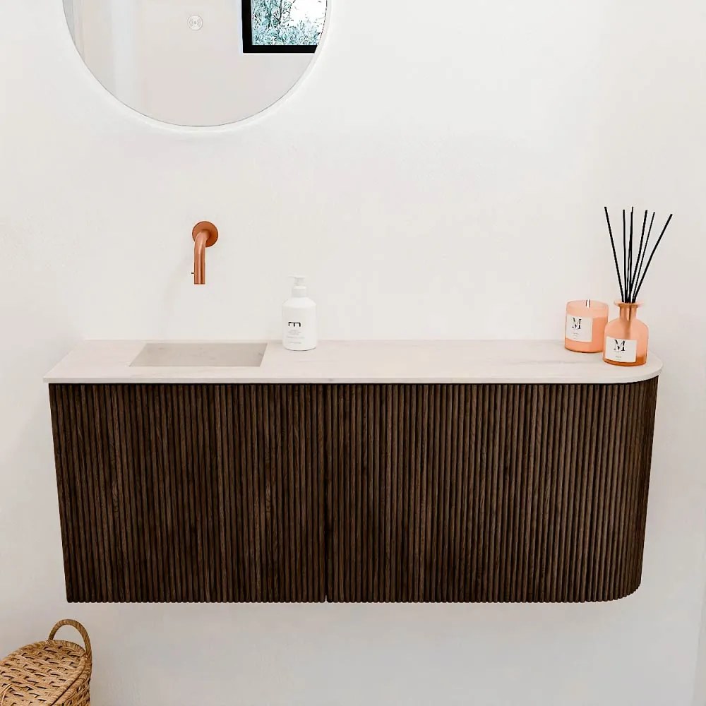 Mondiaz Joya DLux 100cm toiletmeubel ronding rechts walnut met wastafel faye links zonder kraangat meli