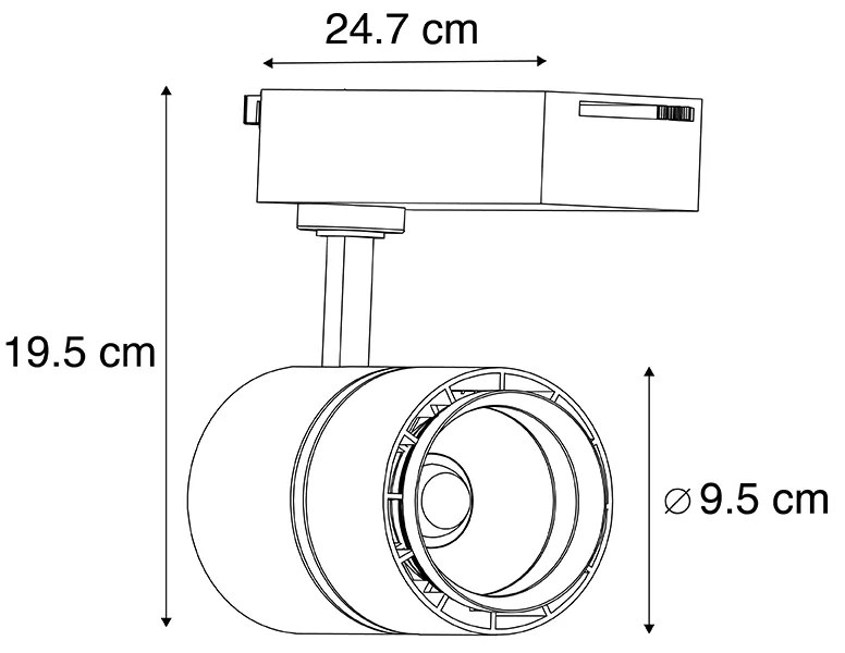Moderne railspot zwart voor 3-fase rail incl. LED - 3-Phase Ruler