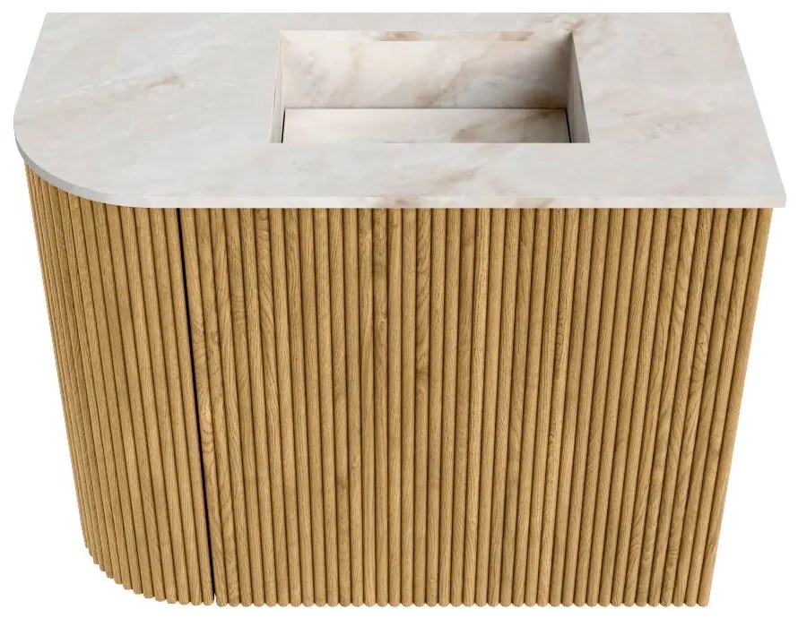 Mondiaz Joya DLux 50cm toiletmeubel ronding links oak met wastafel faye rechts zonder kraangat frappe