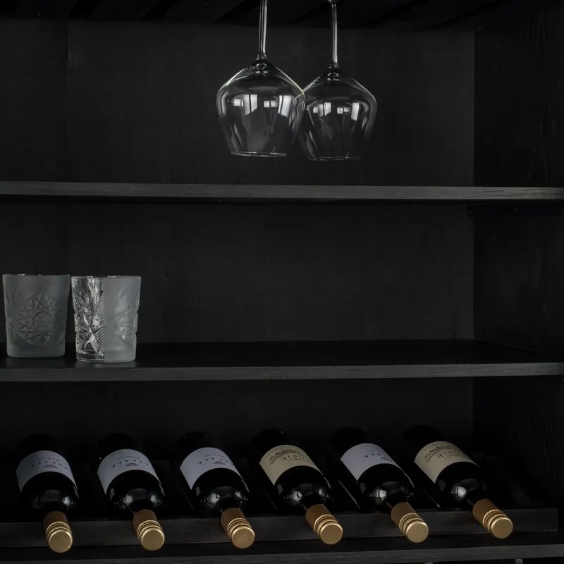 Zuiver Travis Wandkast Met Wijnrek Zwart - 88.5x46.5x180.5cm.