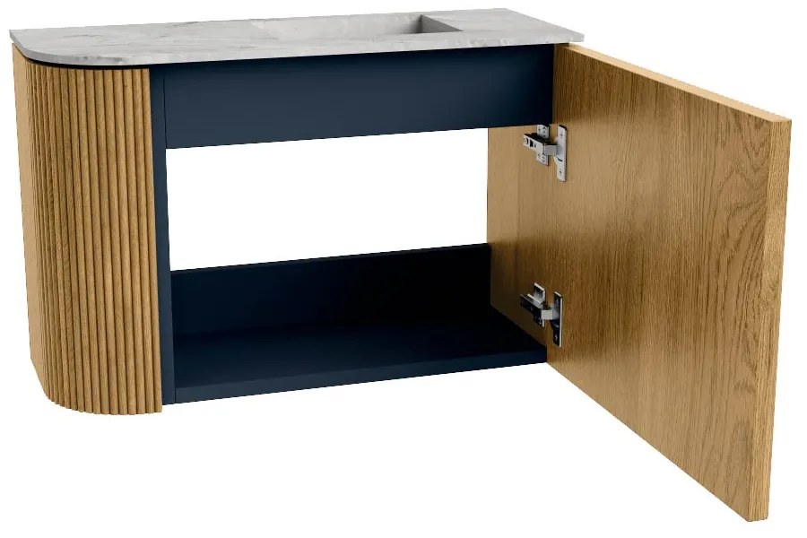 Mondiaz Joya DLux 60cm toiletmeubel ronding links oak met wastafel faye rechts zonder kraangat glace