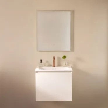 Macrae Houten Badkamermeubelset Met Geïntegreerde Wastafel Wit & Rechthoekige Led En Anticondens 60x70 Cm Tamsin & Rosé Goud - Sklum