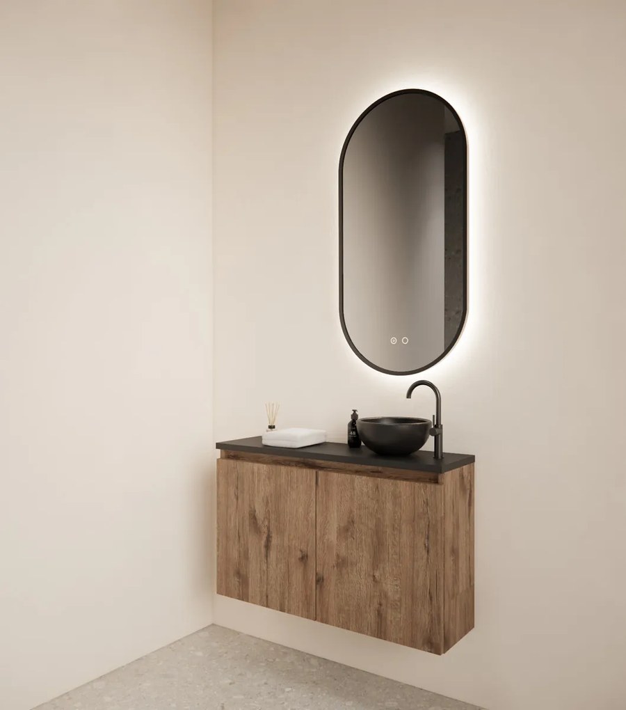 Gliss Design Echo toiletmeubel 80cm wellington oak met toppaneel zwart mat
