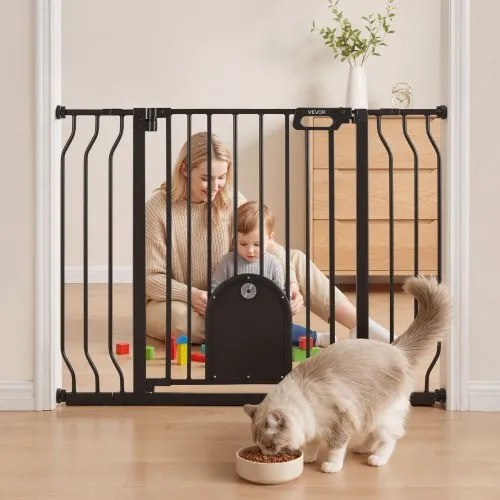 VEVOR Traphekje 75–111 cm Verstelbare breedte, Deurhekje met kattenluik, incl. druk- en wandmontageset, Kinderhekje, Babyhekje voor trappen, deuren en woonkamer, Zwart
