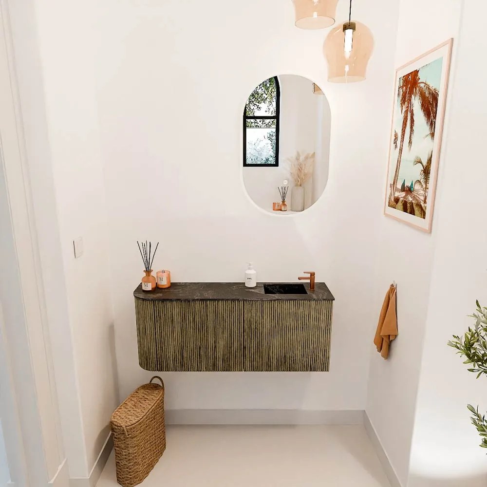Mondiaz Joya DLux 100cm toiletmeubel ronding links dusk met wastafel faye rechts 1 kraangat lava