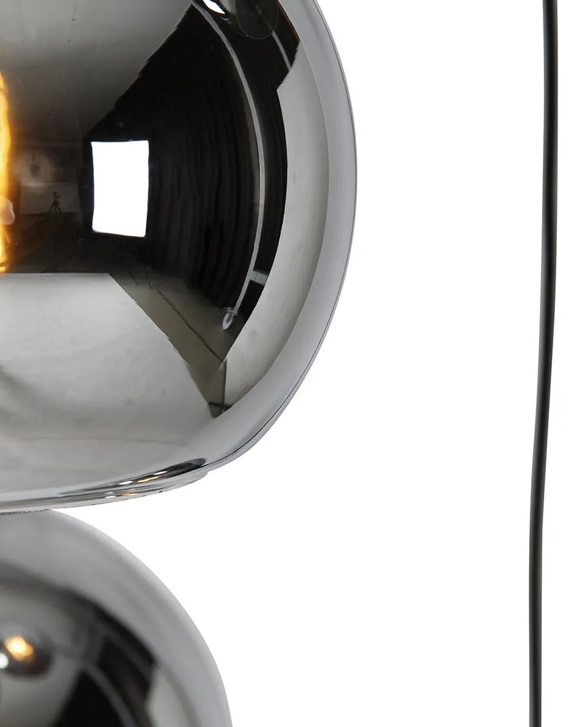 Smart hanglamp met dimmer zwart met smoke glas incl. 4 Wifi A60 - Wallace Art Deco E27 rond Binnenverlichting Lamp