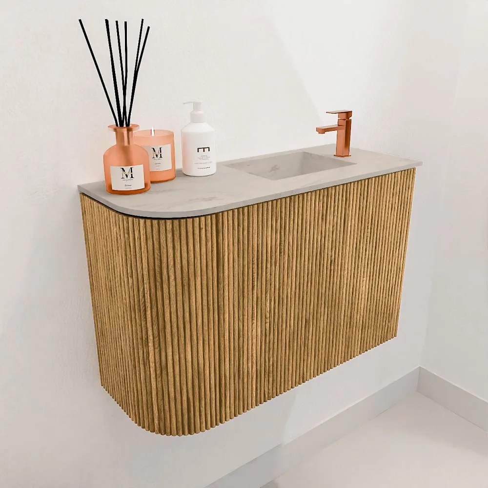 Mondiaz Joya DLux 60cm toiletmeubel ronding links oak met wastafel faye rechts 1 kraangat opalo
