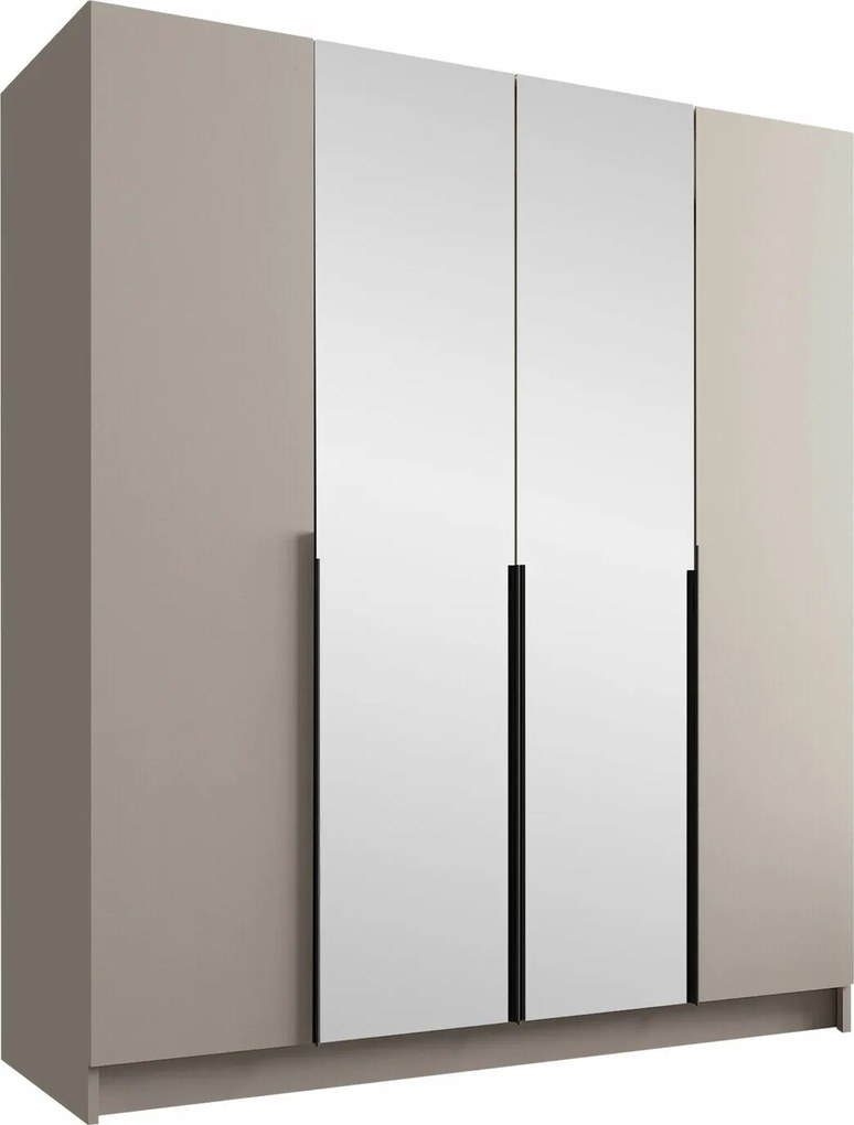 Kledingkast Closico Navor II, Kasjmier, Zwart, 215x200x58cm, 176 kg, Kledingkast deuren: Met scharnieren