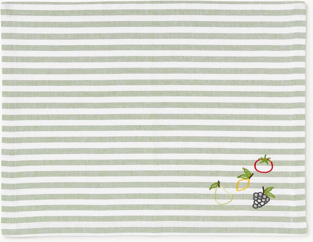 Gestreepte placemats Melony met geborduurde motieven, 2-delig
