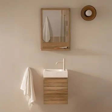Teakhouten Badkamermeubelset Met Geïntegreerde Wastafel In Napier Cement Teakhout & Rechthoekig Hout 50x70 Cm Mazure & Tapioca Beige - Sklum