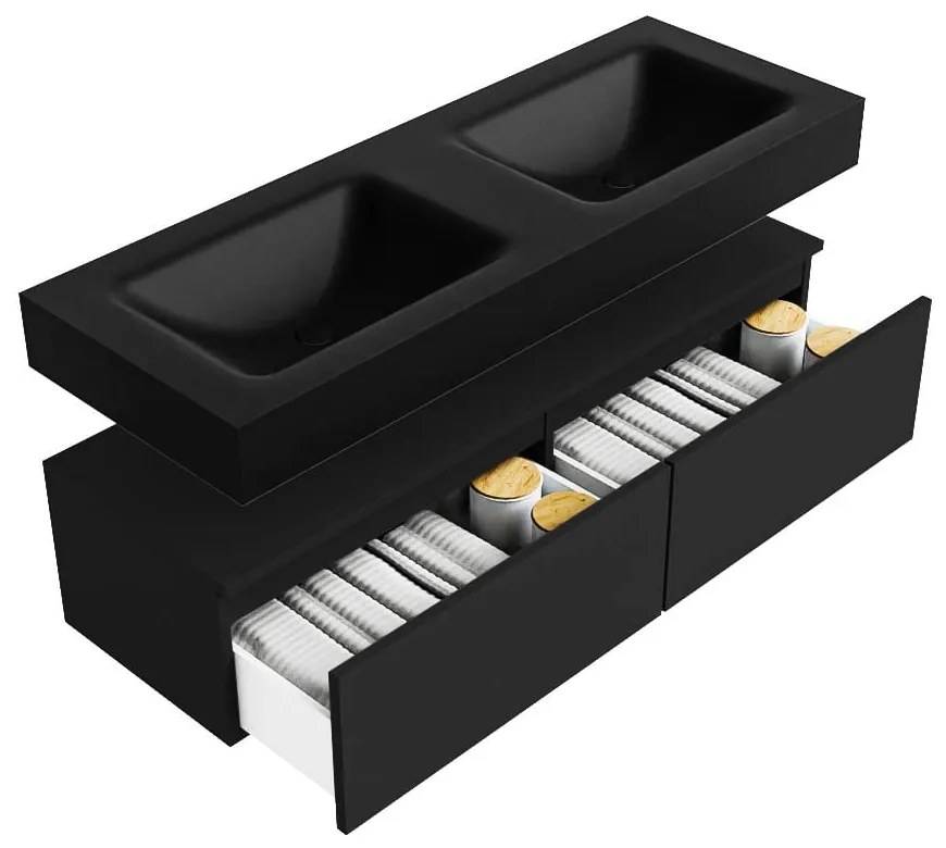 Zaro Alan badmeubel 130cm urban 2 lades met vrijhangende wastafel cloud dubbel zonder kraangat urban