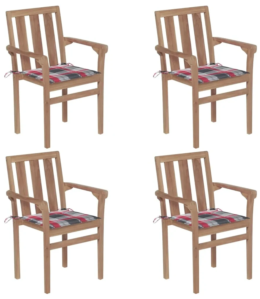 vidaXL Tuinstoelen stapelbaar 4 st met kussens massief teakhout