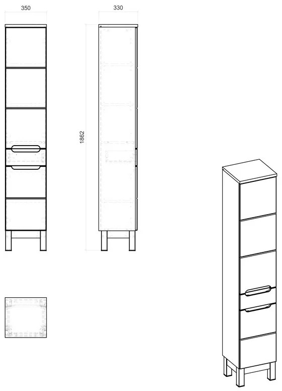 Comad Bali White 800 FSC kolomkast 187x35cm eiken/wit