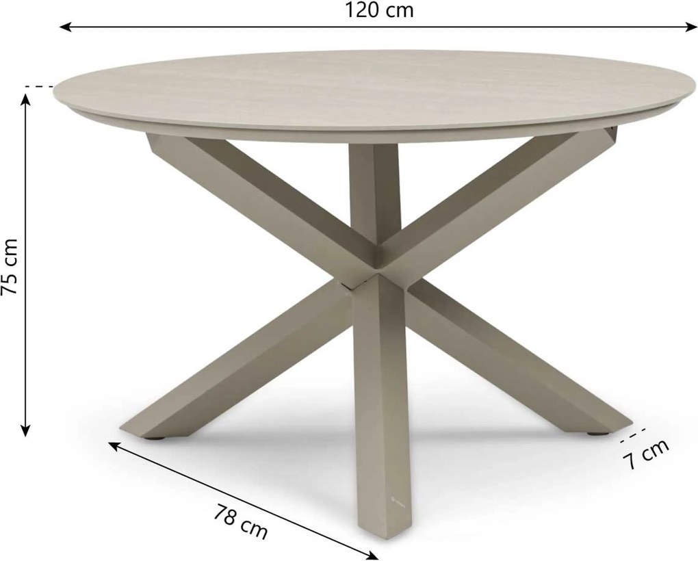 Tuinset Ronde Tuintafel 4 personen 120 cm Aluminium Zand/Beige Lifestyle Garden Furniture Timo/Xento
