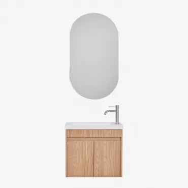 Narek Zwevend Houten Badkamermeubelset Met Geïntegreerde Wastafel Ash Brown & Ovaal Met Opbergruimte Zwart 50x90 Cm Oricsa & Geborsteld - Sklum