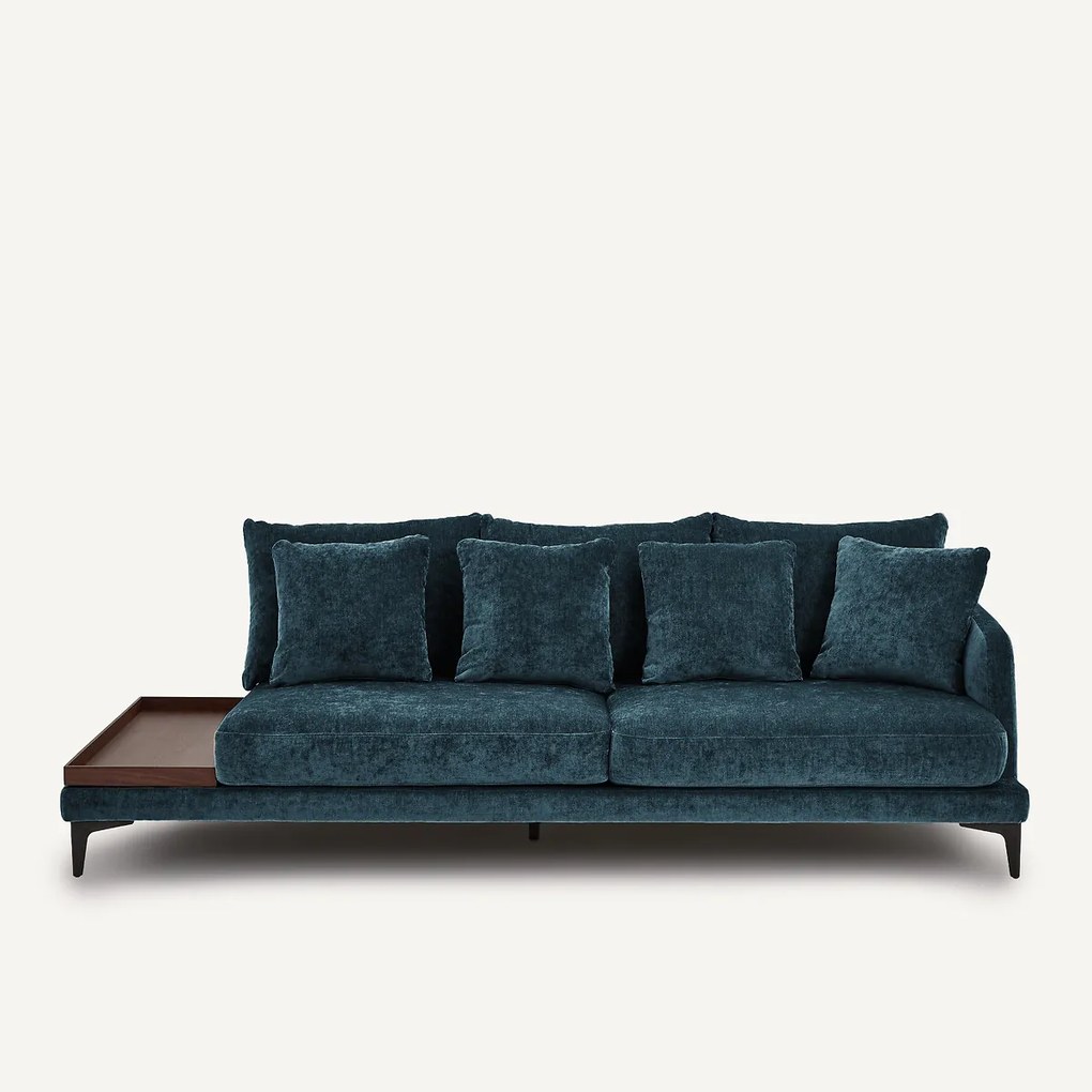 Halve bank met tafelblad, van gemengd fluweel, MODERNISTE