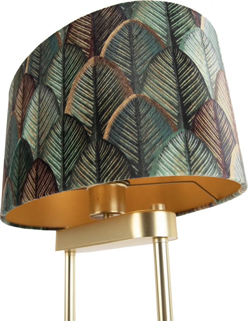 Vloerlamp messing met ovale kap blad design en gouden binnenkant 35cm - Thijmen