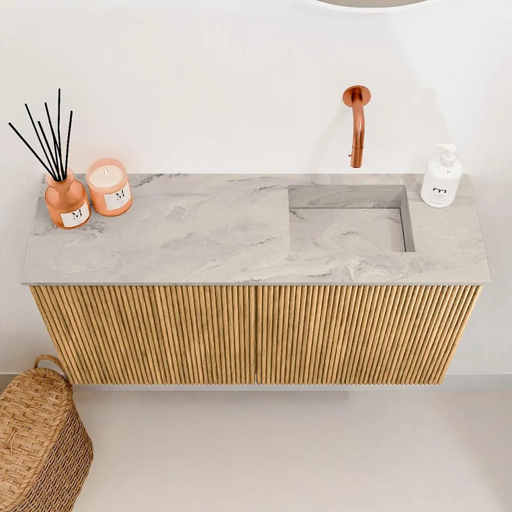 Mondiaz Joya DLux 80cm toiletmeubel oak met wastafel faye rechts zonder kraangat glace