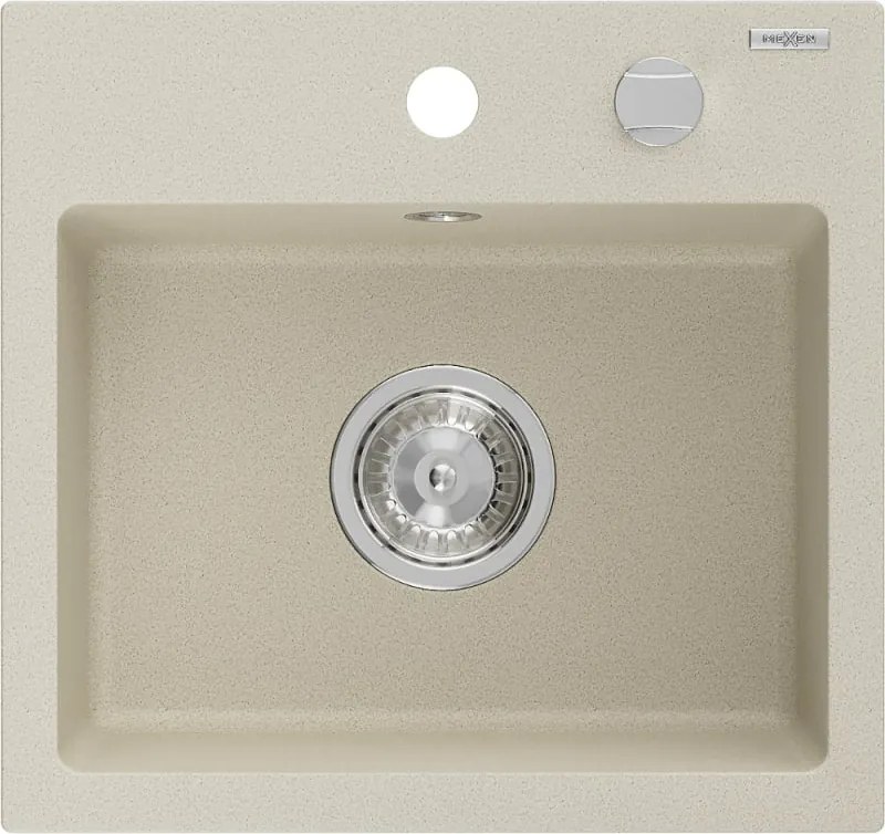 Mexen Milo granit gootsteen 1-bak 435 x 410 mm, beige, verchroomde sifon - 6505441000-69