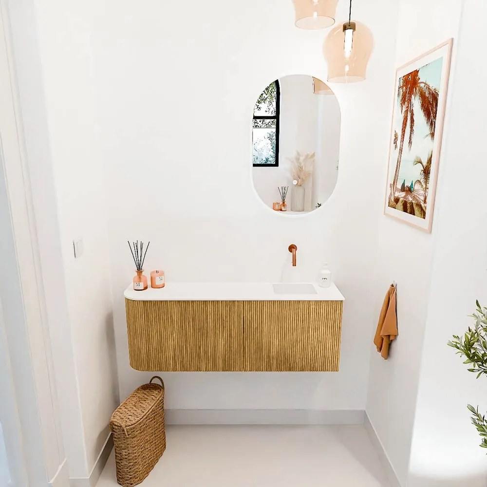 Mondiaz Joya 110cm toiletmeubel ronding links oak met wastafel faye rechts zonder kraangat talc