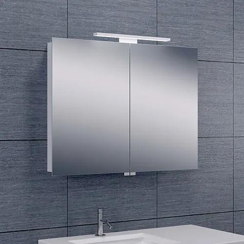 Spiegelkast Larissa 80x60x14cm Aluminium LED Verlichting Stopcontact Binnen en Buiten Spiegel Glazen Planken