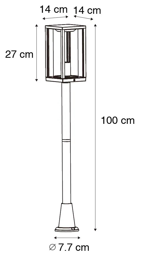 Staande buitenlamp zwart met ribbel glas 100 cm IP44 - Charlois Modern Buitenverlichting