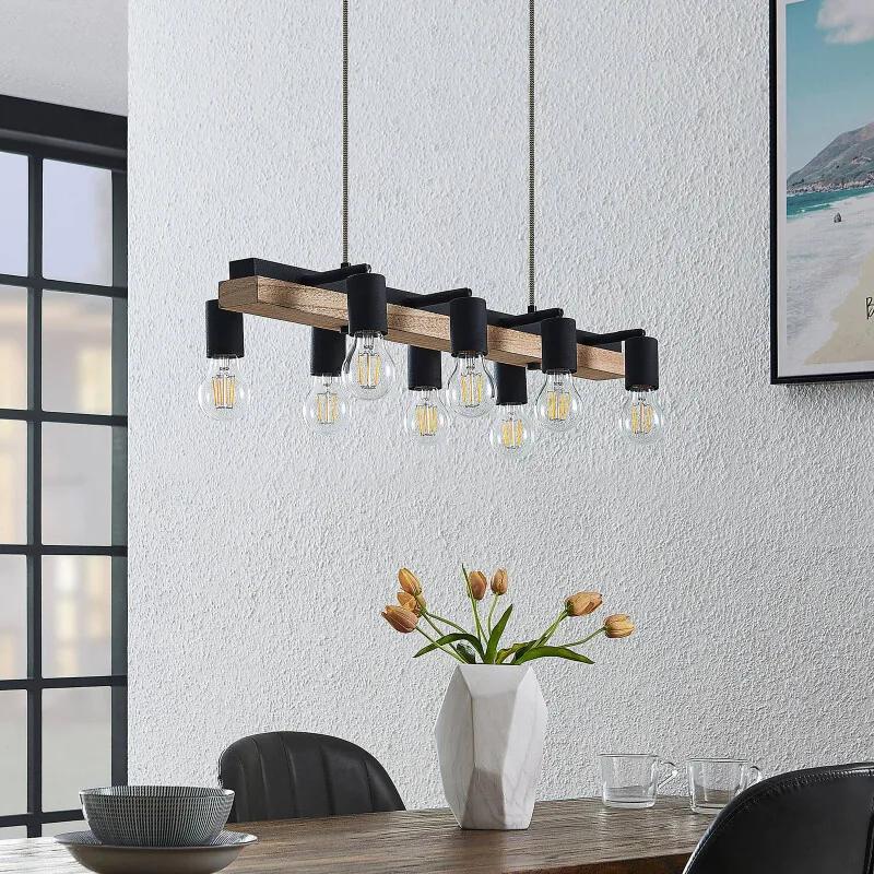 Morleen - hanglamp, 8-lamps, licht hout - lampen-24