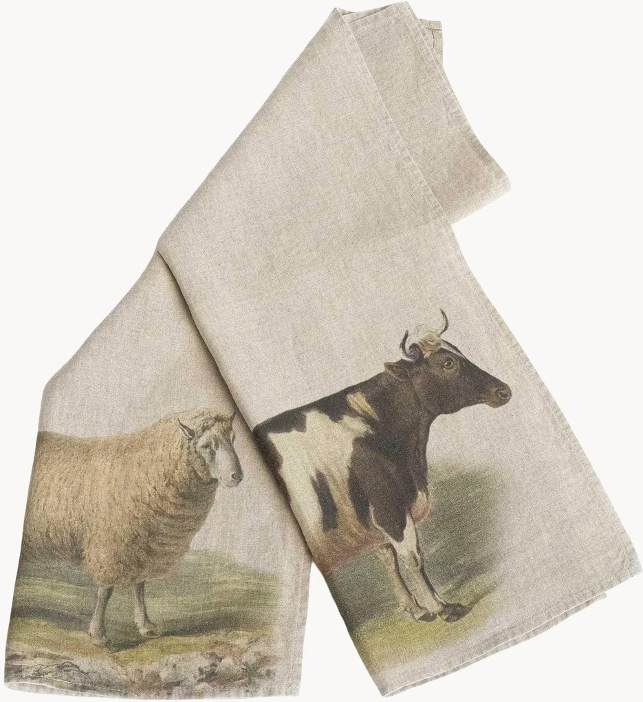 Theedoeken Sheep & Cow van linnen, 2-delig