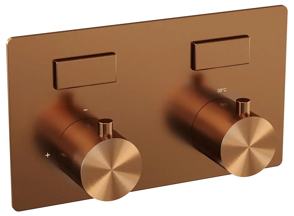 Brauer Copper Edition thermostatische inbouw regendouche met 3 standen handdouche, gebogen muurarm en hoofddouche 30cm set 58 koper geborsteld PVD