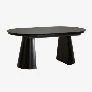 Ovale Eettafel 180-240x105 Cm Uitschuifbaar In Mdf En Montana Eiken Fineer Gewoon Zwart & 180-240x105 Cm - Sklum