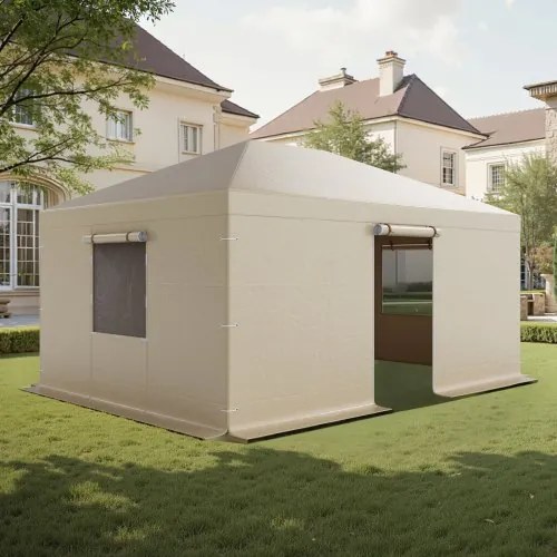 VEVOR Winterhoes, geschikt voor 3,68 x 4,9 m paviljoenen, vervangende hoes met zijwanden en gaasramen, PE-materiaal, opslagbeschermhoezen, paviljoenen niet inbegrepen
