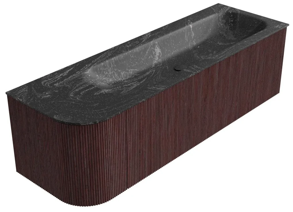 Mondiaz Kurve-dlux 145cm badmeubel ronding links ruby met 1 lade en deur en wastafel big large rechts zonder kraangat lava