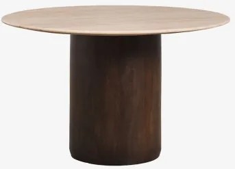 Ronde Eettafel Ø120 Cm Luceida Travertine & Donker Handvat Hout - Sklum