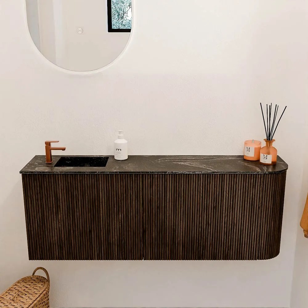 Mondiaz Joya DLux 110cm toiletmeubel ronding rechts walnut met wastafel faye links 1 kraangat lava