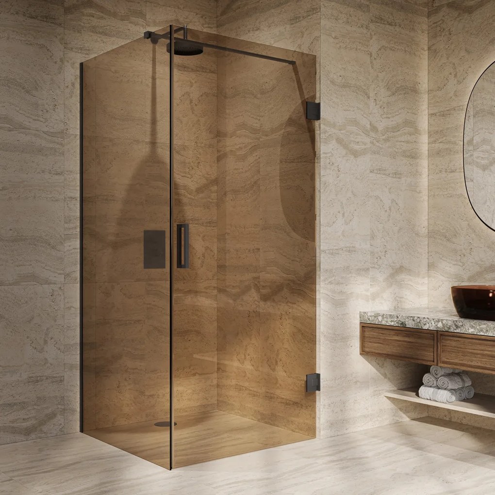 Saniclear Modern Nero brons glas douchecabine 80x70cm met 70cm deur anti-kalk zwart mat