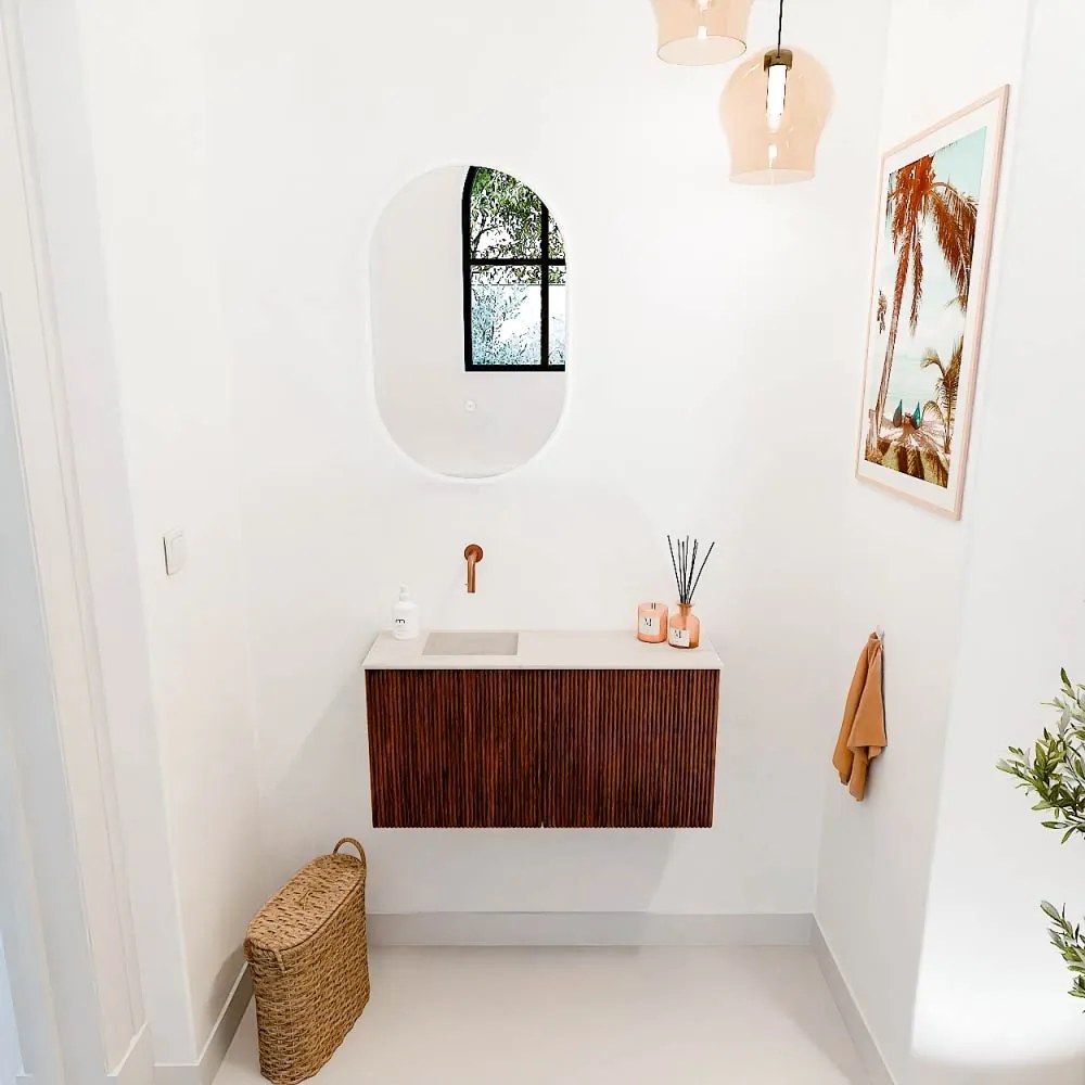 Mondiaz Joya DLux 80cm toiletmeubel ruby met wastafel faye links zonder kraangat meli