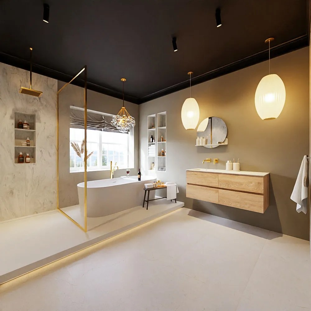 Mondiaz Vica DLux badmeubel 120cm washed oak 4 lades met wastafel opalo links zonder kraangat