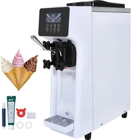 VEVOR Commerciële IJsmachine, 10 L/u Uitvoer, 900 W, Softijsmachine voor één smaak, Aanrecht, met 4 L Vultrechter, 1,6 L Cilinder, LCD-scherm, Voorkoeling