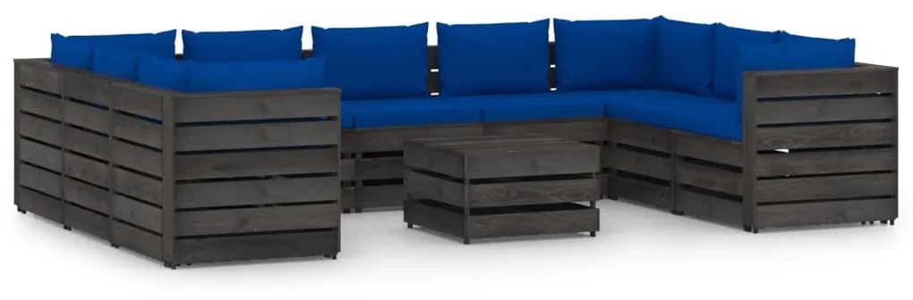 vidaXL 10-delige Loungeset met kussens grijs geïmpregneerd hout