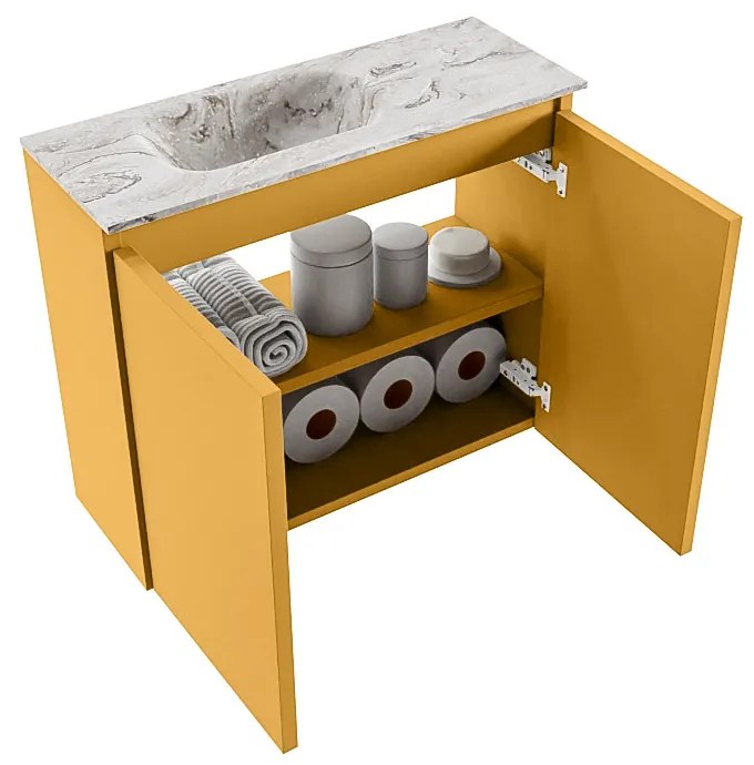 Mondiaz Ture DLux toiletmeubel 60cm ocher met wastafel glace links zonder kraangat