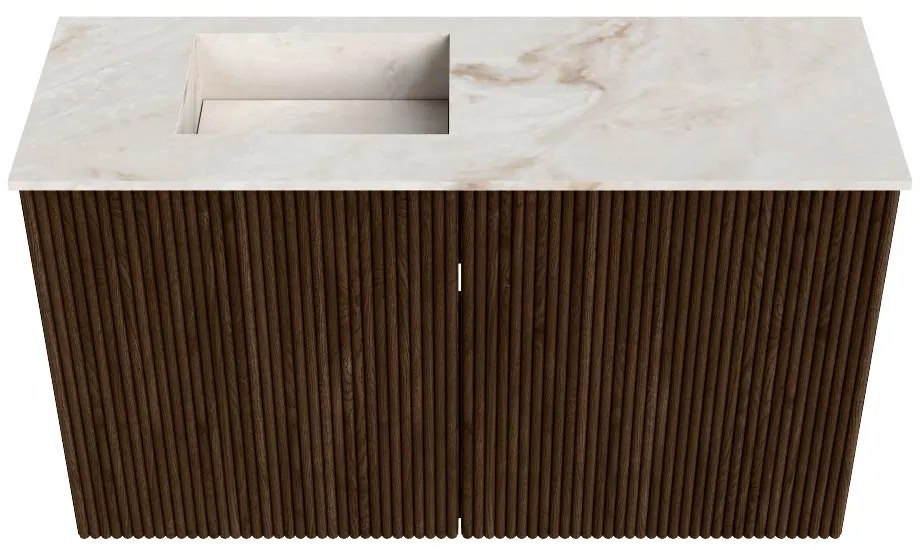 Mondiaz Joya DLux 70cm toiletmeubel walnut met wastafel faye links zonder kraangat frappe