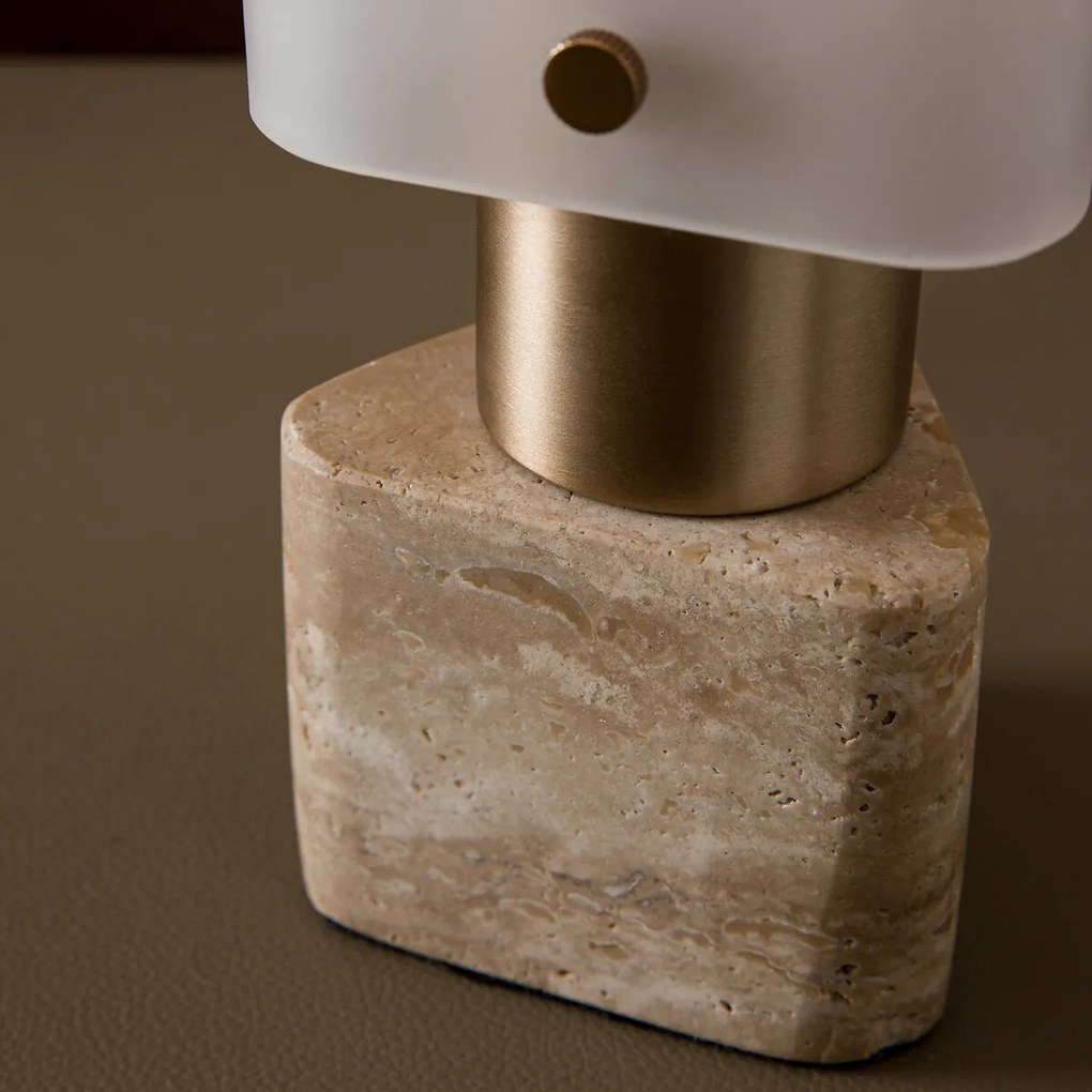 Lamp van glas en travertijn, Strozzi, ontwerp Emmanuel Gallina