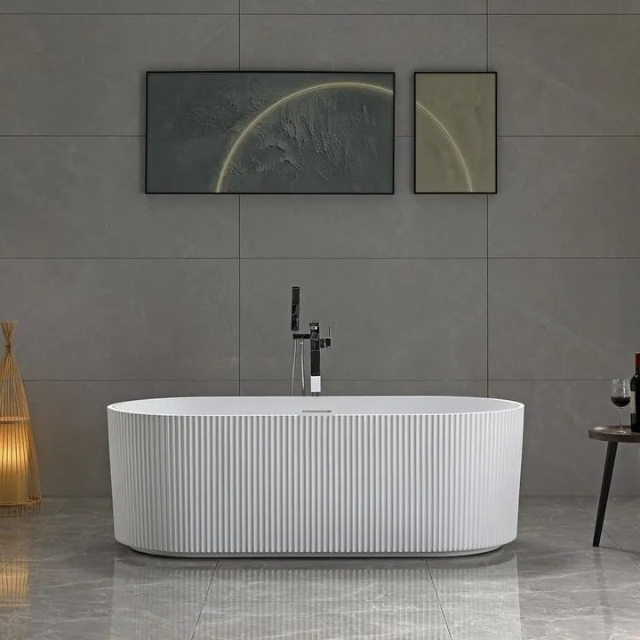 Aqualine Turia vrijstaand bad ribbel wit acryl 170x80cm