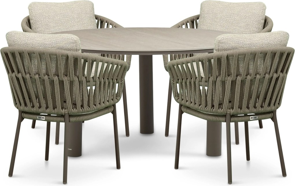 Tuinset Ronde Tuintafel 4 personen 140 cm Rope Zand/Beige Coco Viento/Trino