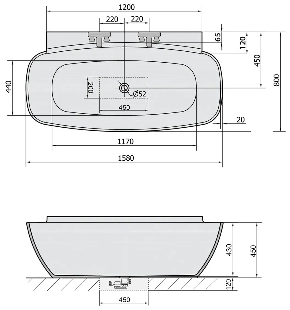 Polysan Nigra half-vrijstaand ligbad 158x80x45cm wit