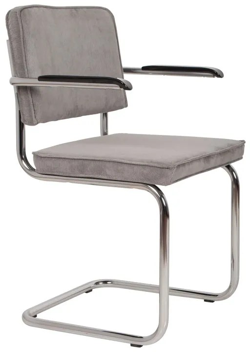 Zuiver Ridge Rib Eetkamerstoel Arm Lichtgrijs Chroom Rib