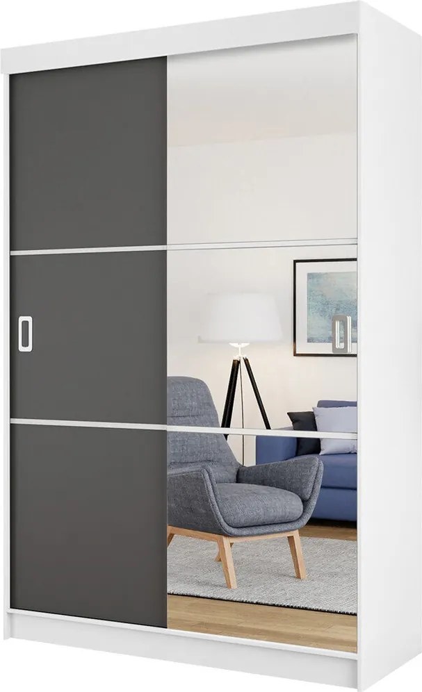 Kledingkast Dover 111, Wit, Grafiet, 205x138x60cm, 129 kg, Kledingkast deuren: Schuivend, Aantal planken: 2, Aantal planken: 2