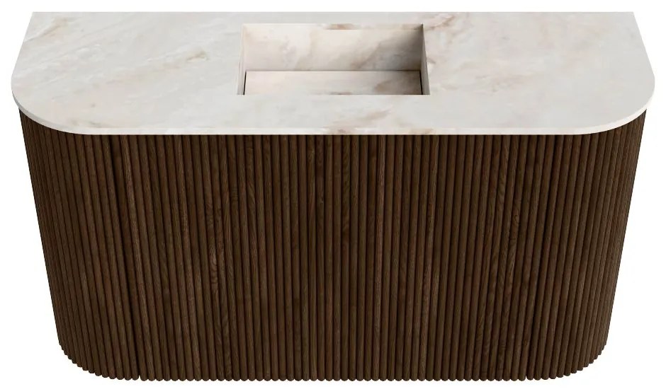 Mondiaz Joya DLux 75cm toiletmeubel ronding links/rechts walnut met wastafel faye midden zonder kraangat frappe